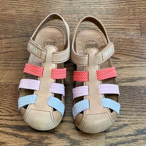 Reef Kids “Water Beachy’ waterproof  tan Sandals with coral, lavender and pink